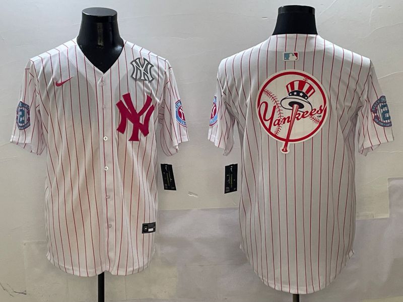 Men New York Yankees Blank White Stripe Jointly Name Nike 2025 MLB Jersey style 28->new york yankees->MLB Jersey